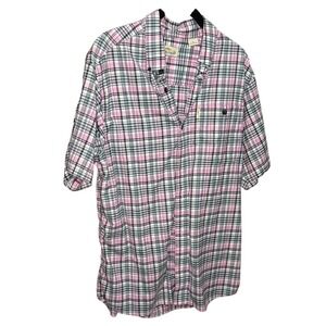 Bob Timberlake Plaid Short Sleeve Button Up Shirt Men's‎ Medium Pink Green White